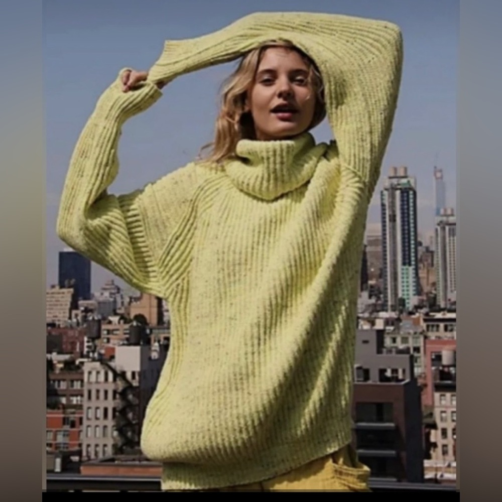 FREE PEOPLE LEO TUNIC COWL-NECK YELLOW CONFETTI KNIT SWEATER